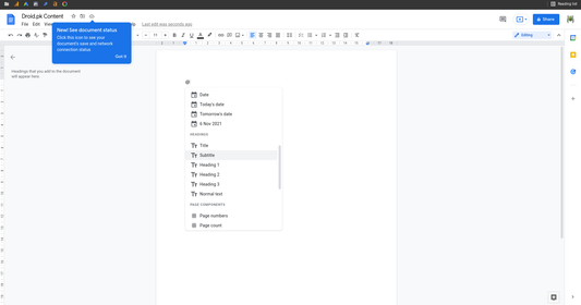 Google Docs started showing quick access toolbar by using @