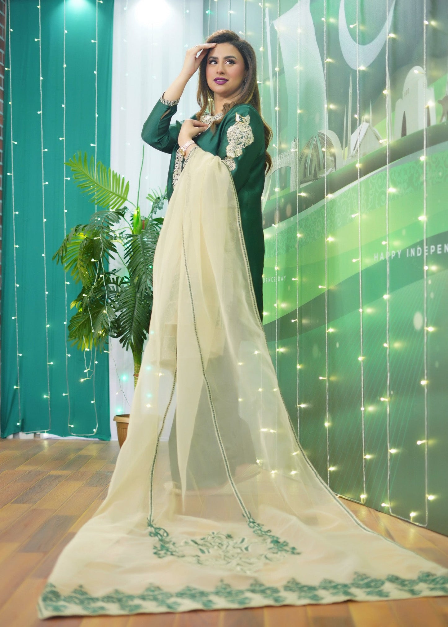 Shayari Emerald green sheesha silk Shirt and Shalwar with Dupatta - Madiha Naqvi
